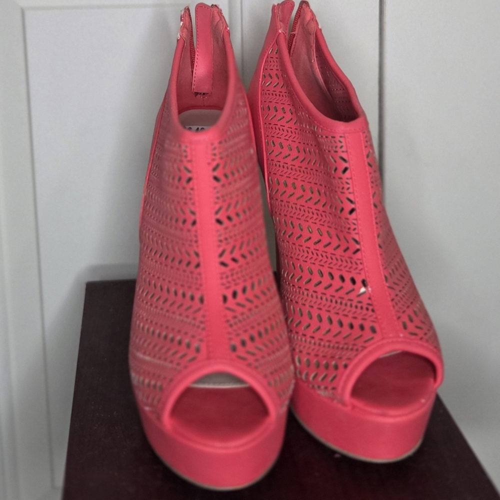 Call It Spring Coral Peep-Toe Wedges